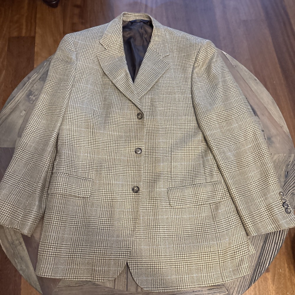 Brooks Brothers 346 Men's Sport Coat Blazer Brown Glen Plaid 42R  Silk/WoolLinen